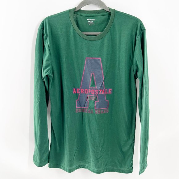 Men'S Aeropostale Green long sleeve t shirt Size Small New - Picture 1 of 6